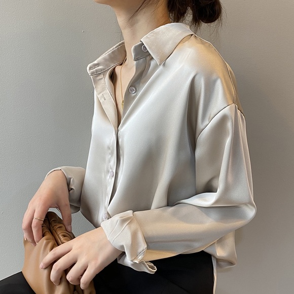 Apricot blouse shirt button long sleeve apricot long sleeve - Picture 2 of 5